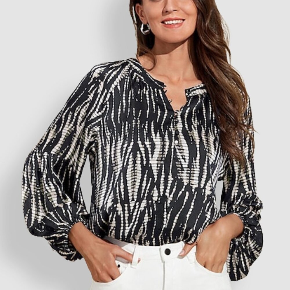 Abstract Printed Chiffon and Satin Blouse